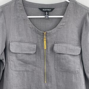 Ellen Tracy 100% Linen Blouse, Gray, NWT, Sz. S, PULLED THREAD